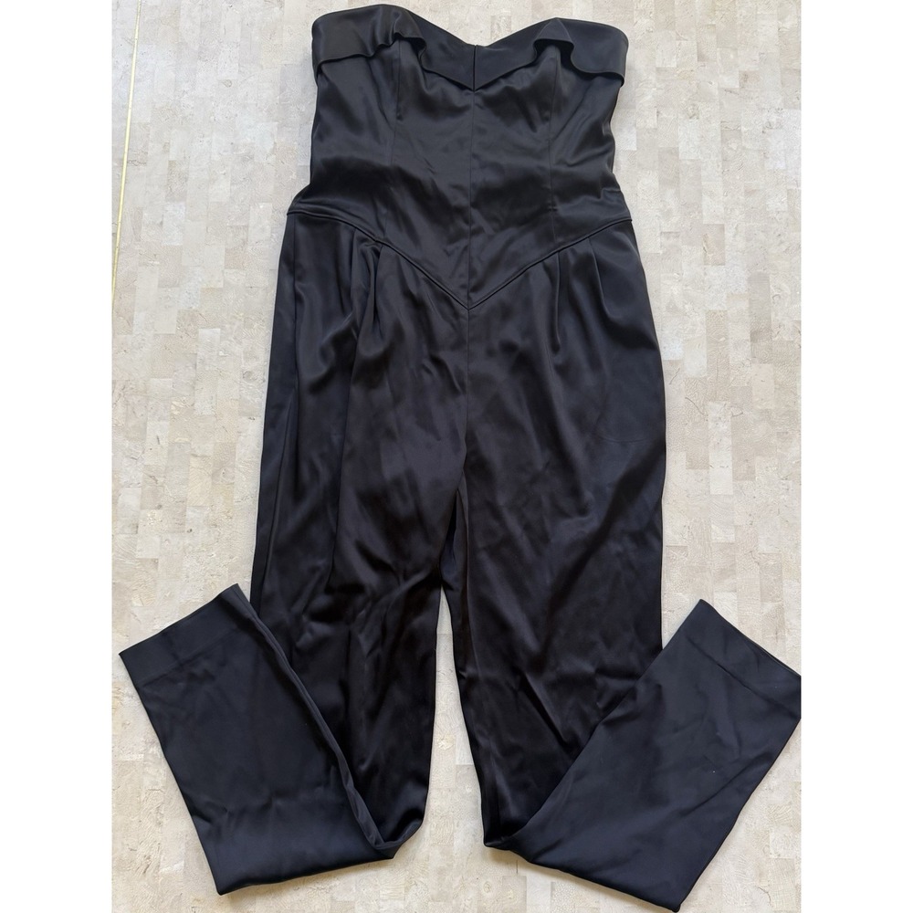 Betsey Johnson Evening Satin Jumpsuit Womens Black Club Goth‎ Y2K Formal Sz 10